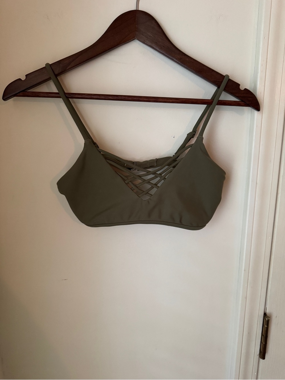 Hollister Swim Olive‎ Green Lattice Strappy Bikini Top Small Adjustable Straps